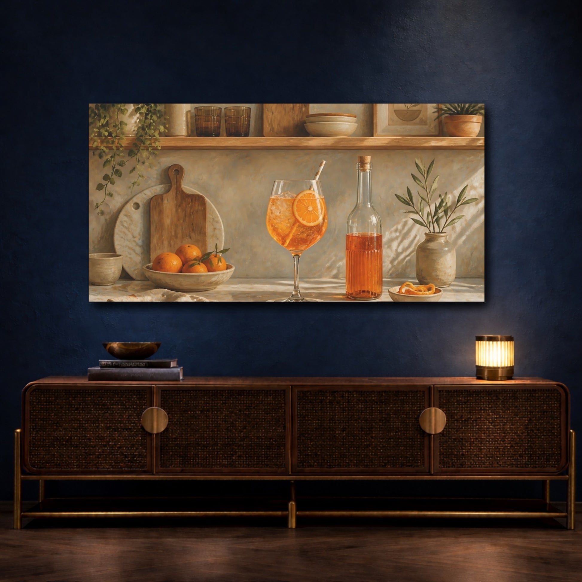 Mockup 4. Sunlit Orange Cocktail shown as canvas print