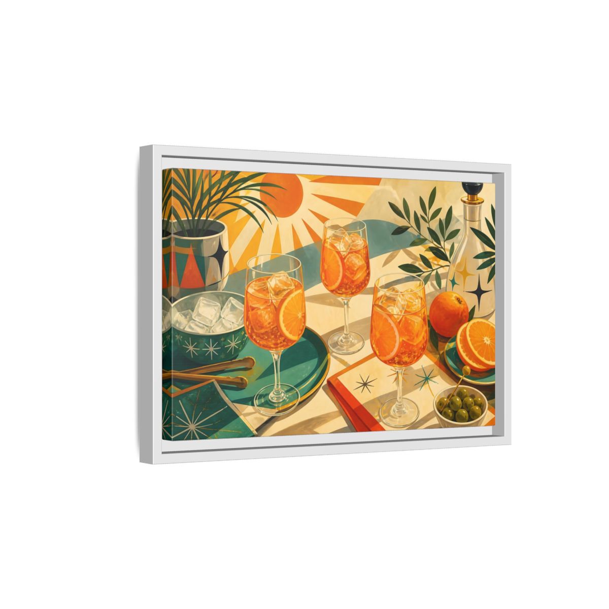Side Mockup 4. Sunlit Orange Cocktails shown as framed canvas print