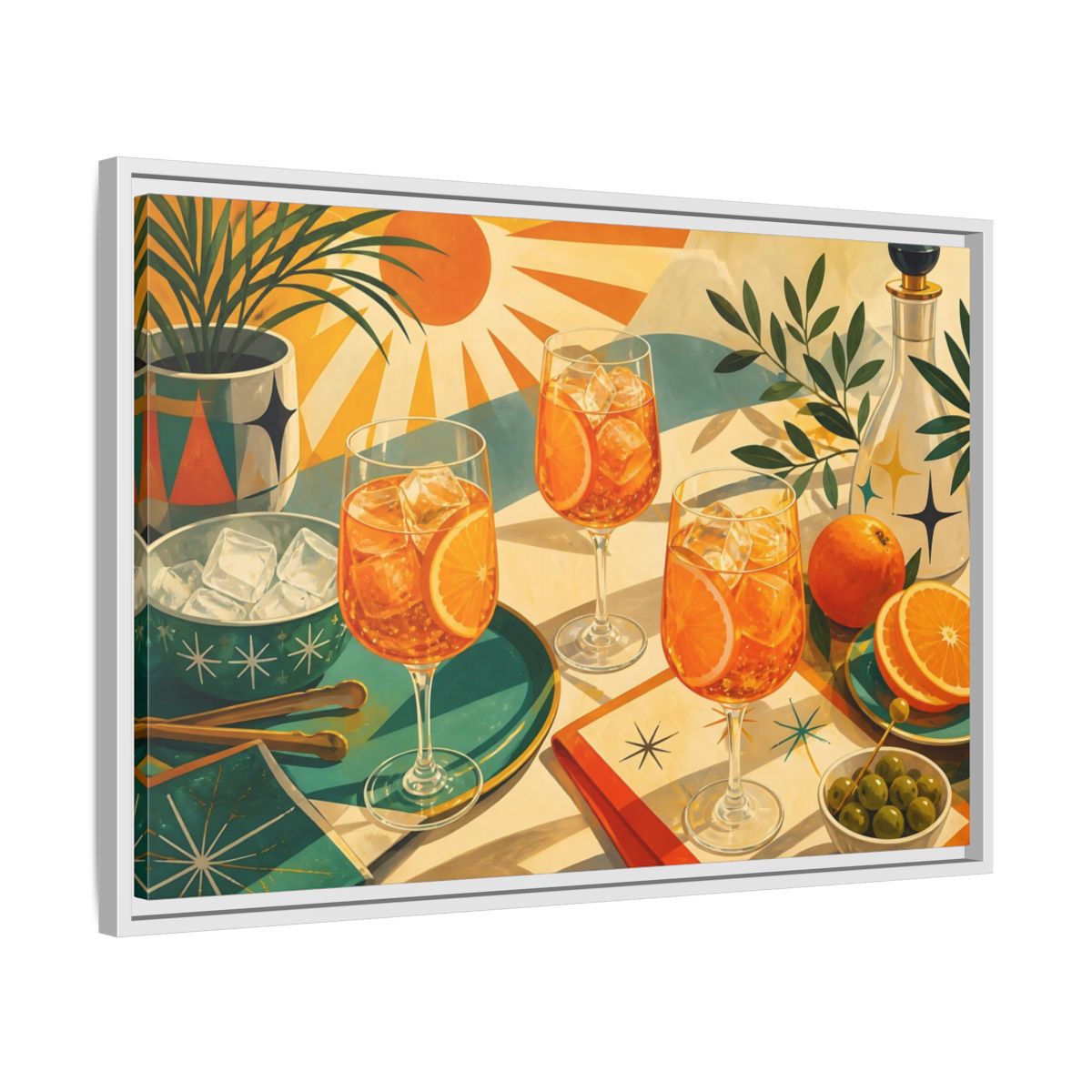 Side Mockup 10. Sunlit Orange Cocktails shown as framed canvas print