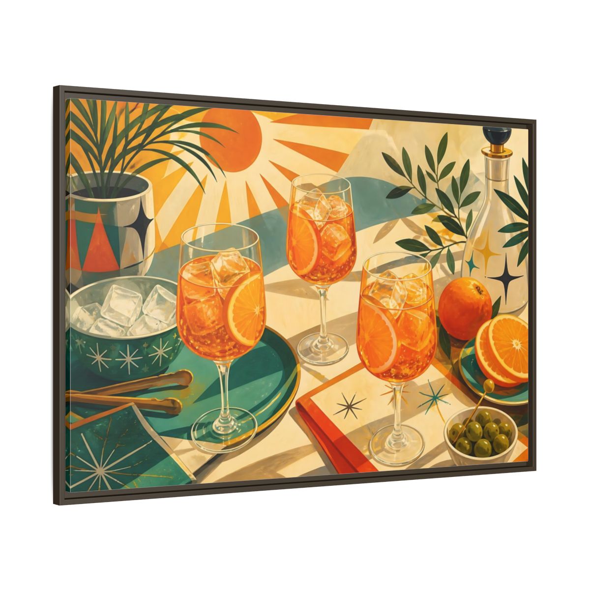 Side Mockup 8. Sunlit Orange Cocktails shown as framed canvas print