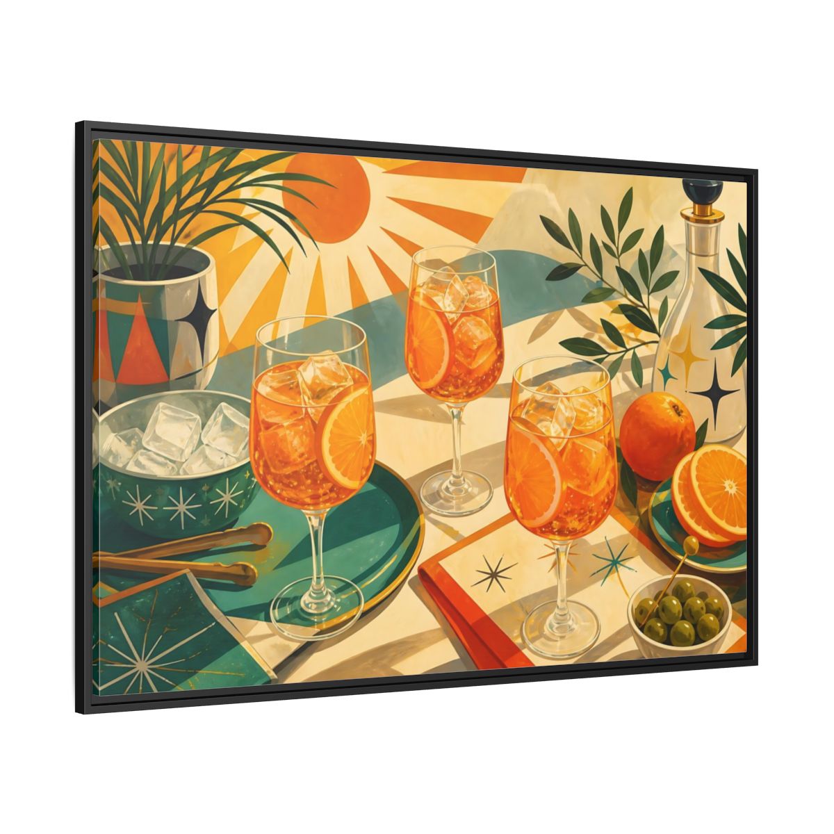 Side Mockup 12. Sunlit Orange Cocktails shown as framed canvas print