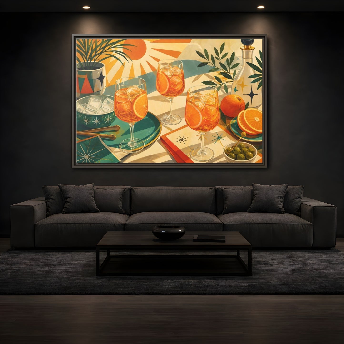 Mockup 3. Sunlit Orange Cocktails shown as framed canvas print