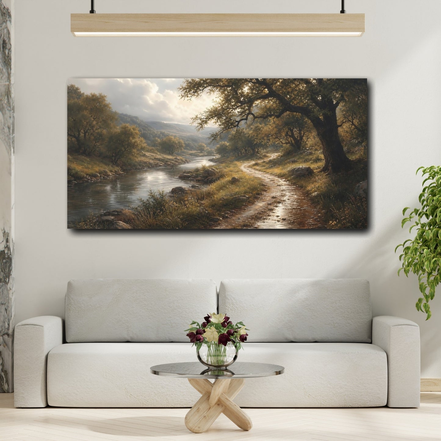 Mockup 2. Sunlit Riverside Path shown as canvas print