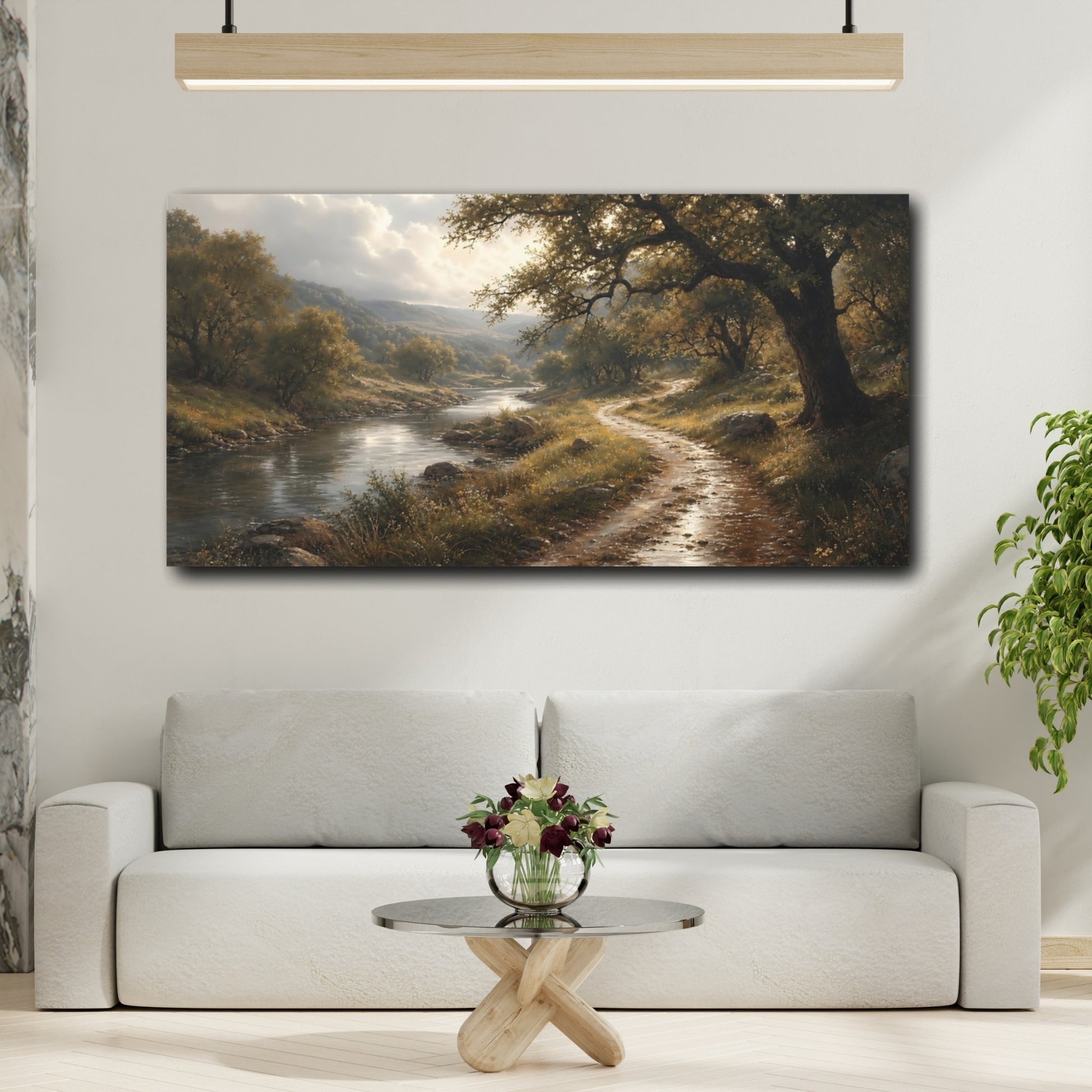 Mockup 2. Sunlit Riverside Path shown as canvas print