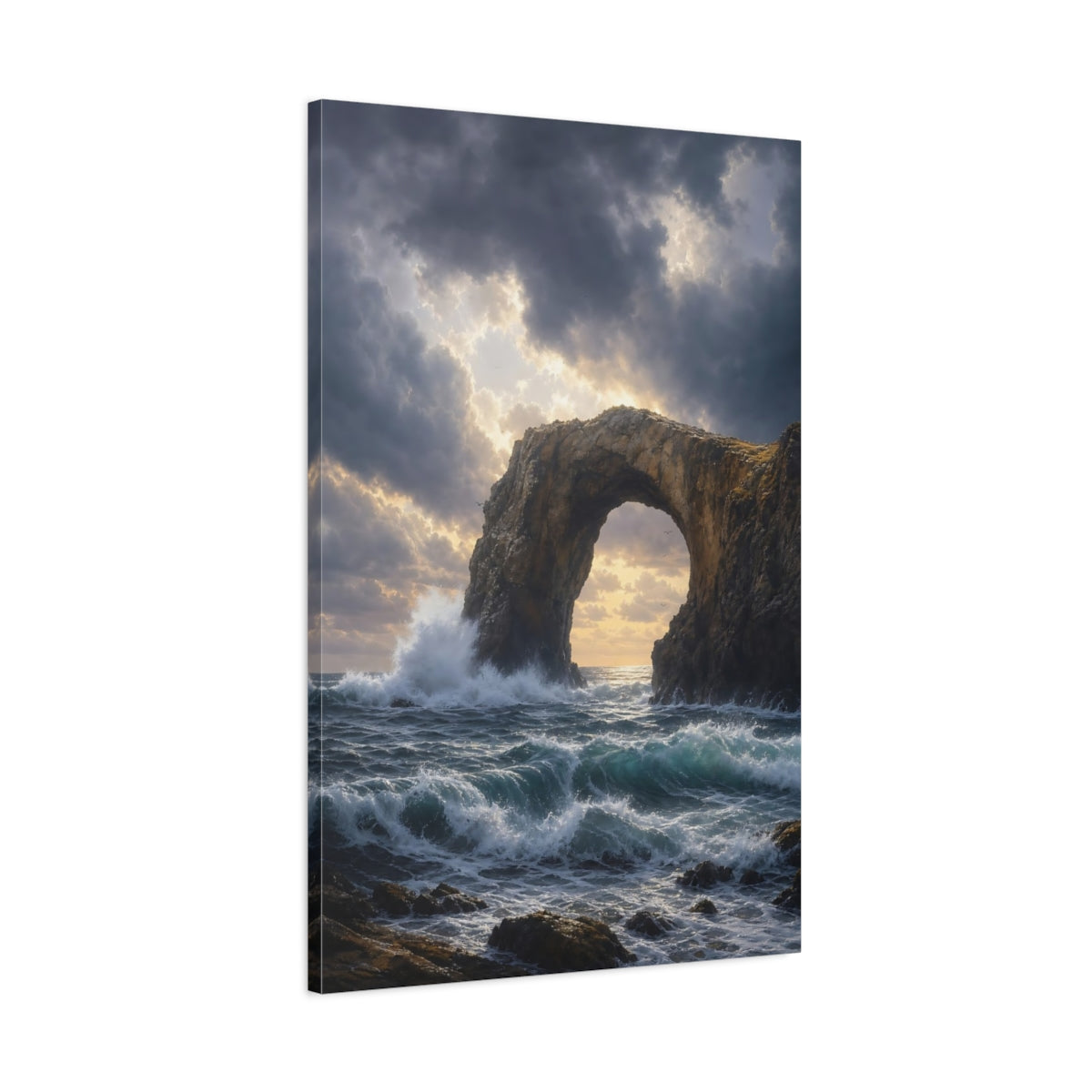 Main Mockup. Sunlit Sea Arch shown as canvas print