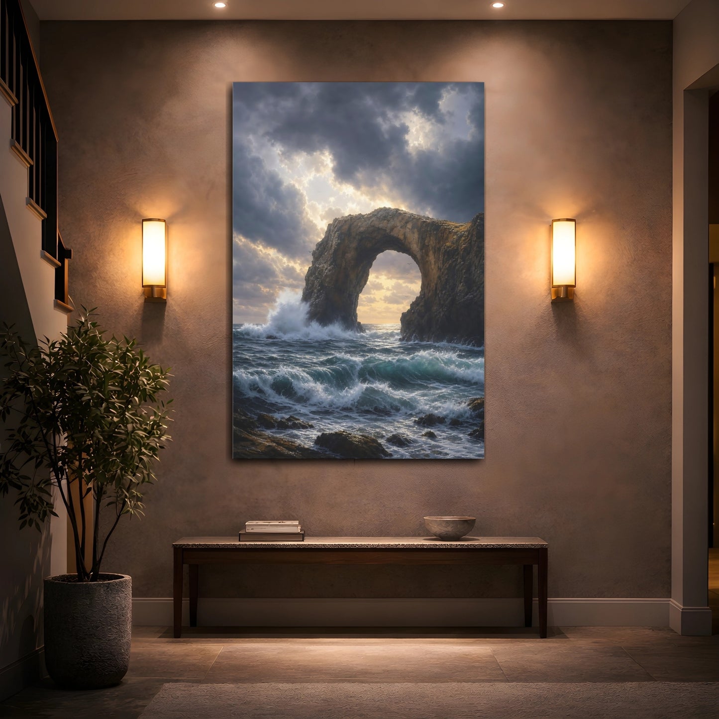 Mockup 2. Sunlit Sea Arch shown as canvas print