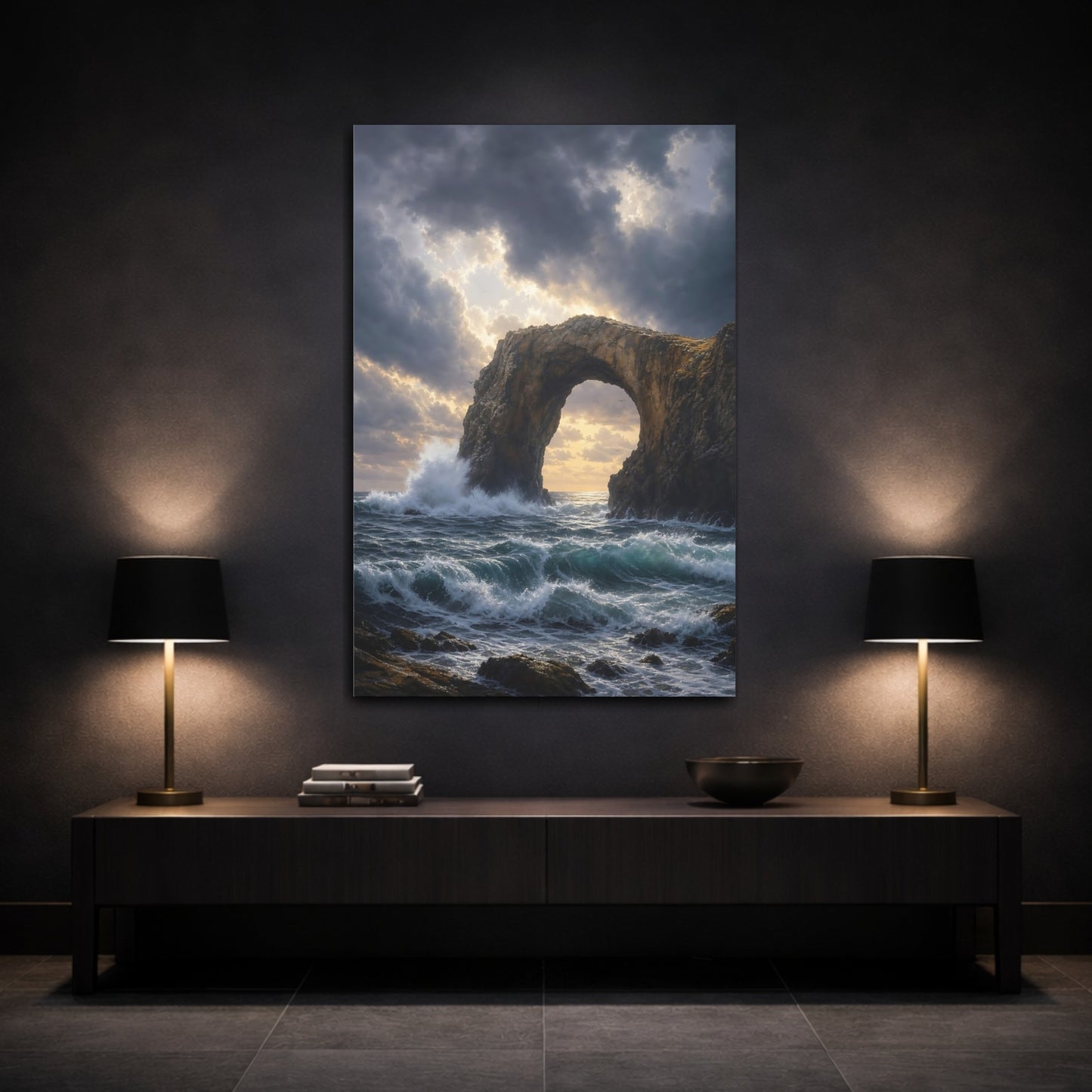 Mockup 3. Sunlit Sea Arch shown as canvas print