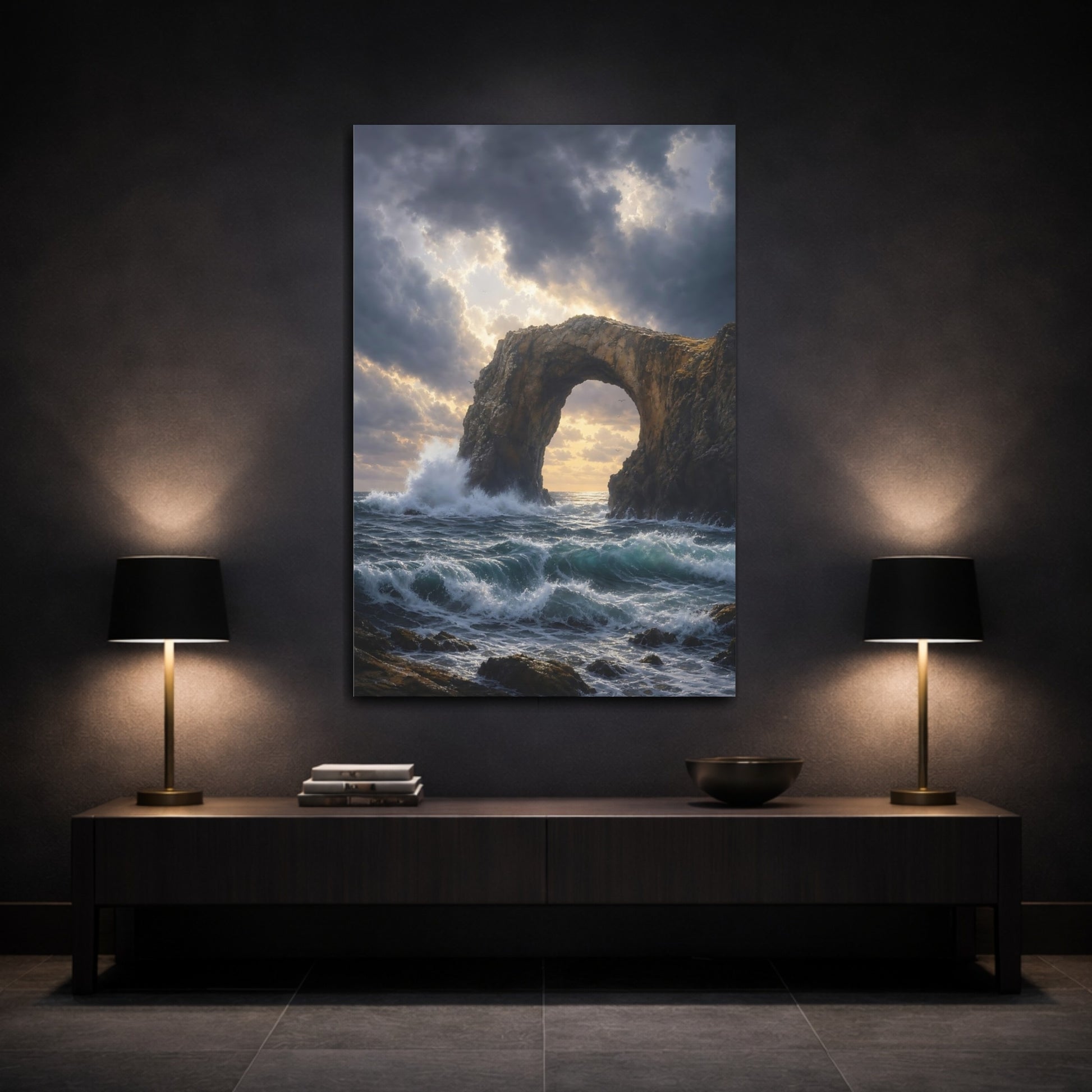 Mockup 3. Sunlit Sea Arch shown as canvas print