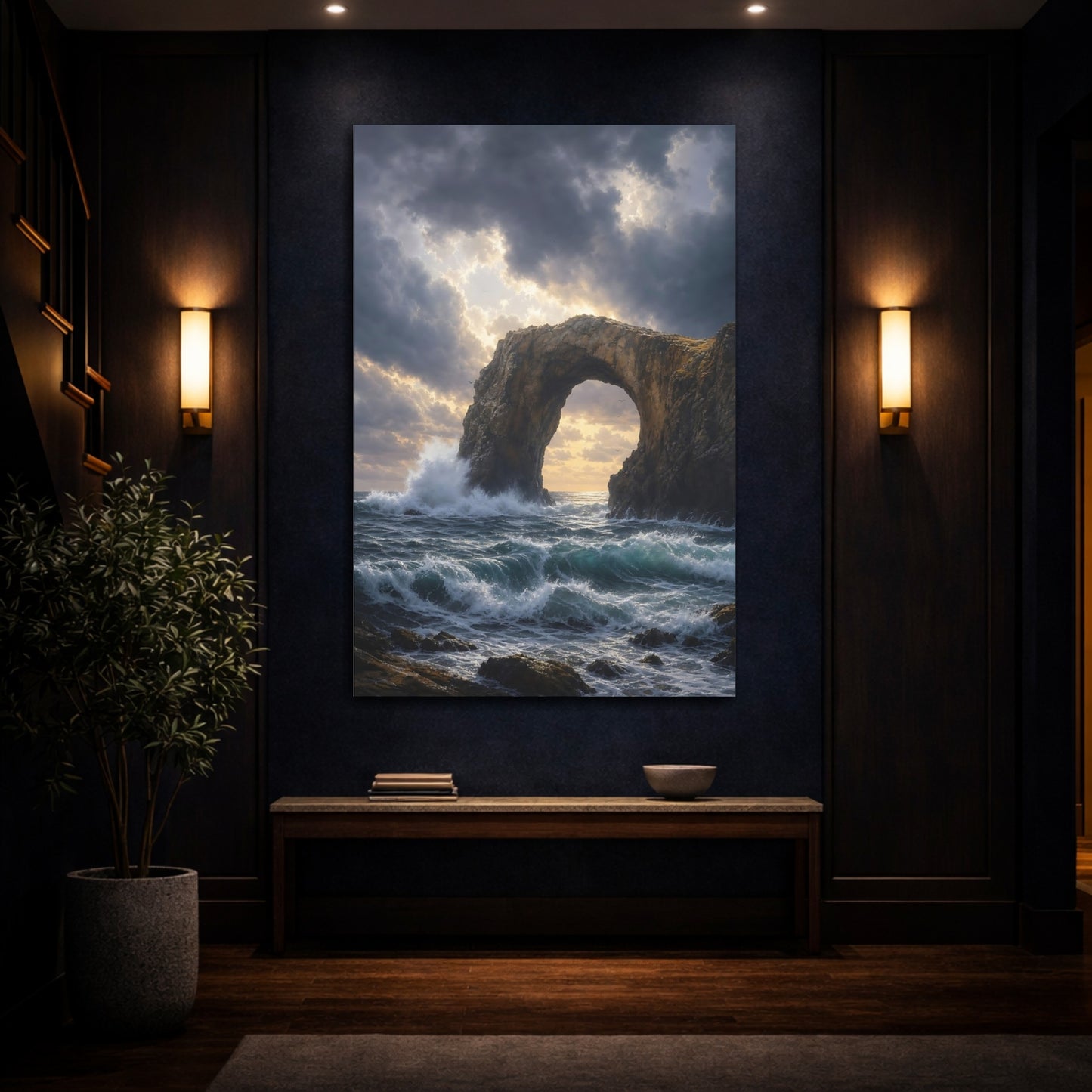 Mockup 4. Sunlit Sea Arch shown as canvas print