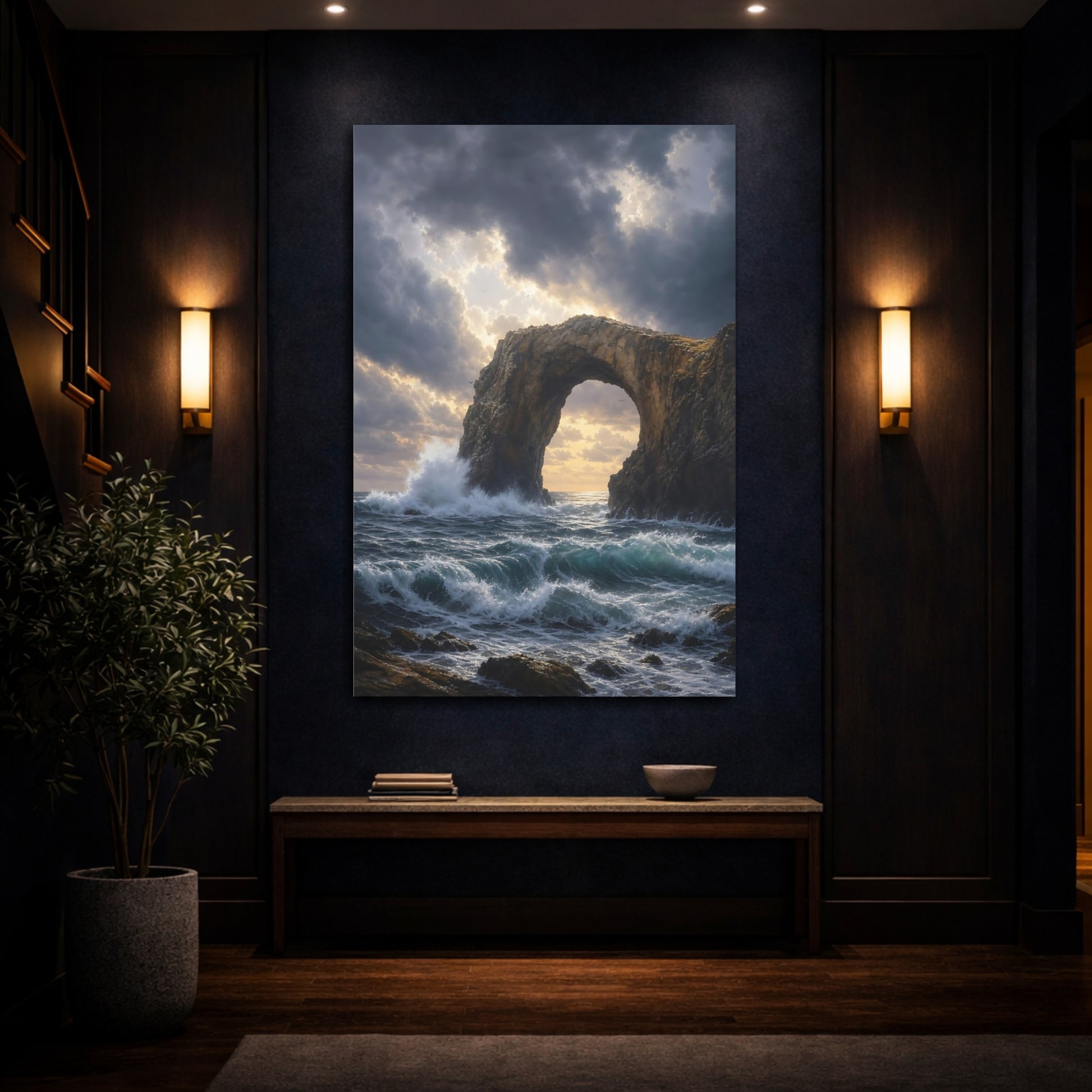 Mockup 4. Sunlit Sea Arch shown as canvas print