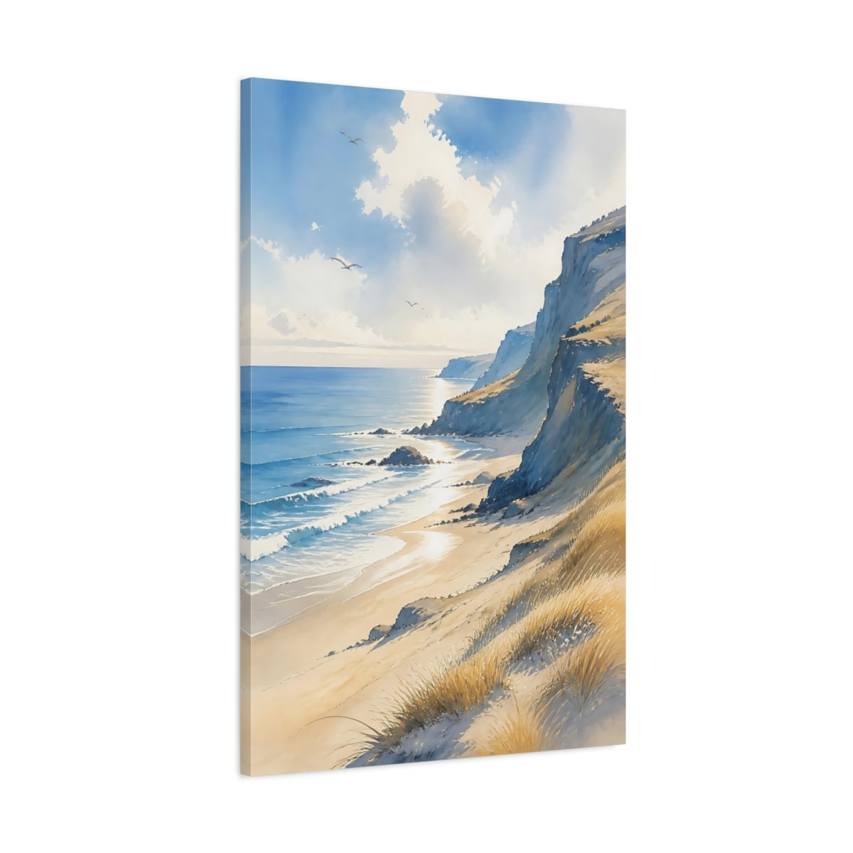 Main Mockup. Sunlit Sea Cliffs shown as canvas print