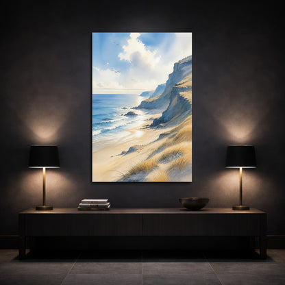 Mockup 3. Sunlit Sea Cliffs shown as canvas print
