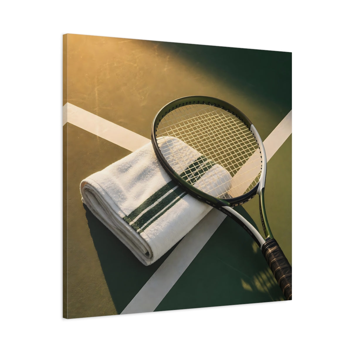 Main Mockup. Sunlit Tennis Racket shown as canvas print