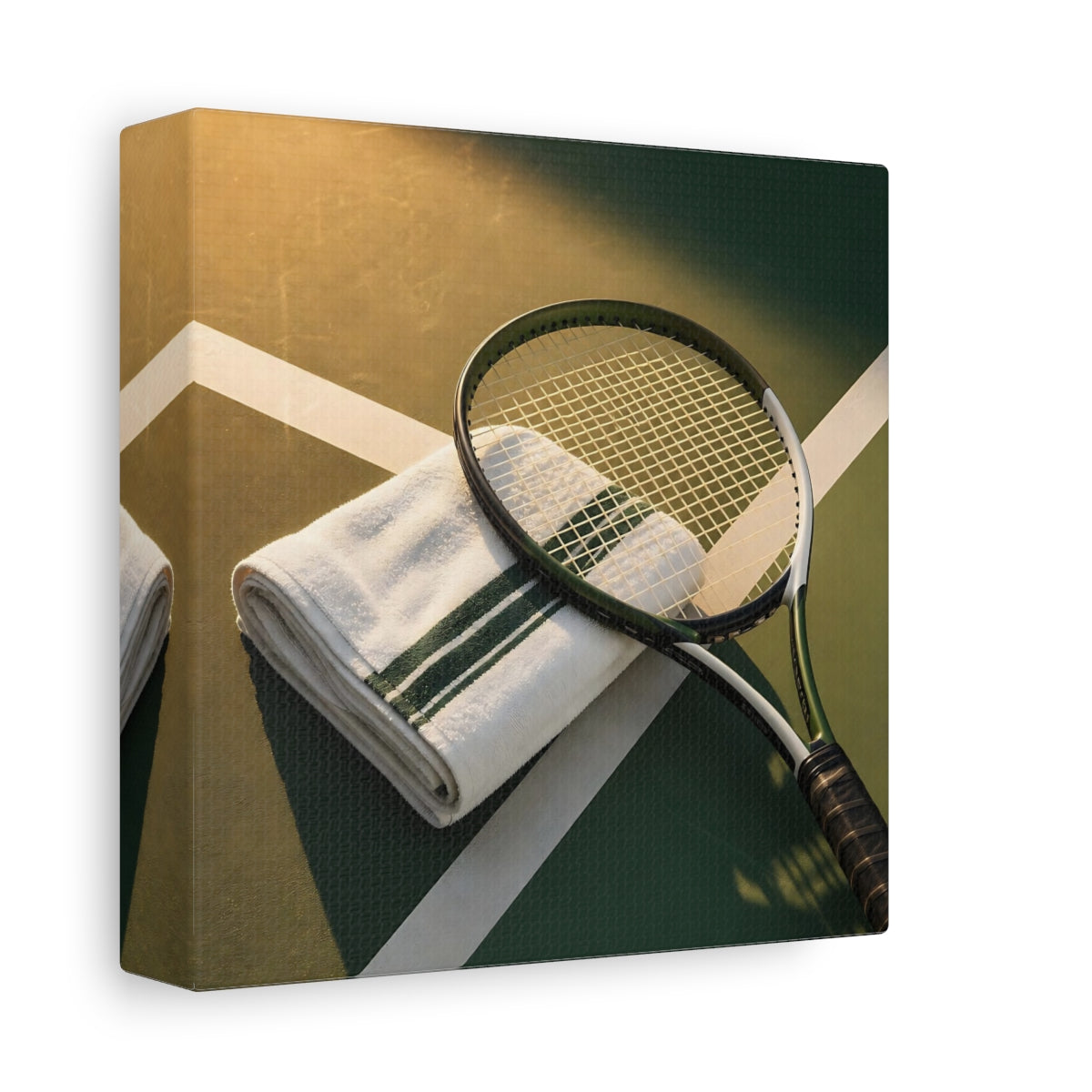 Side Mockup 2. Sunlit Tennis Racket shown as canvas print