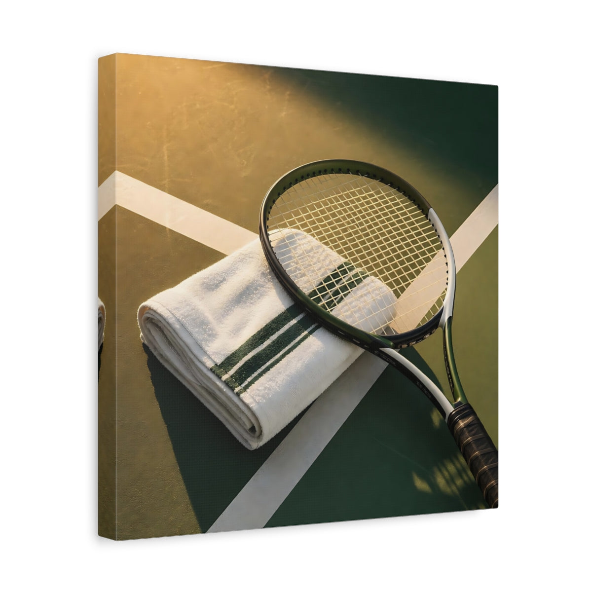 Side Mockup 7. Sunlit Tennis Racket shown as canvas print