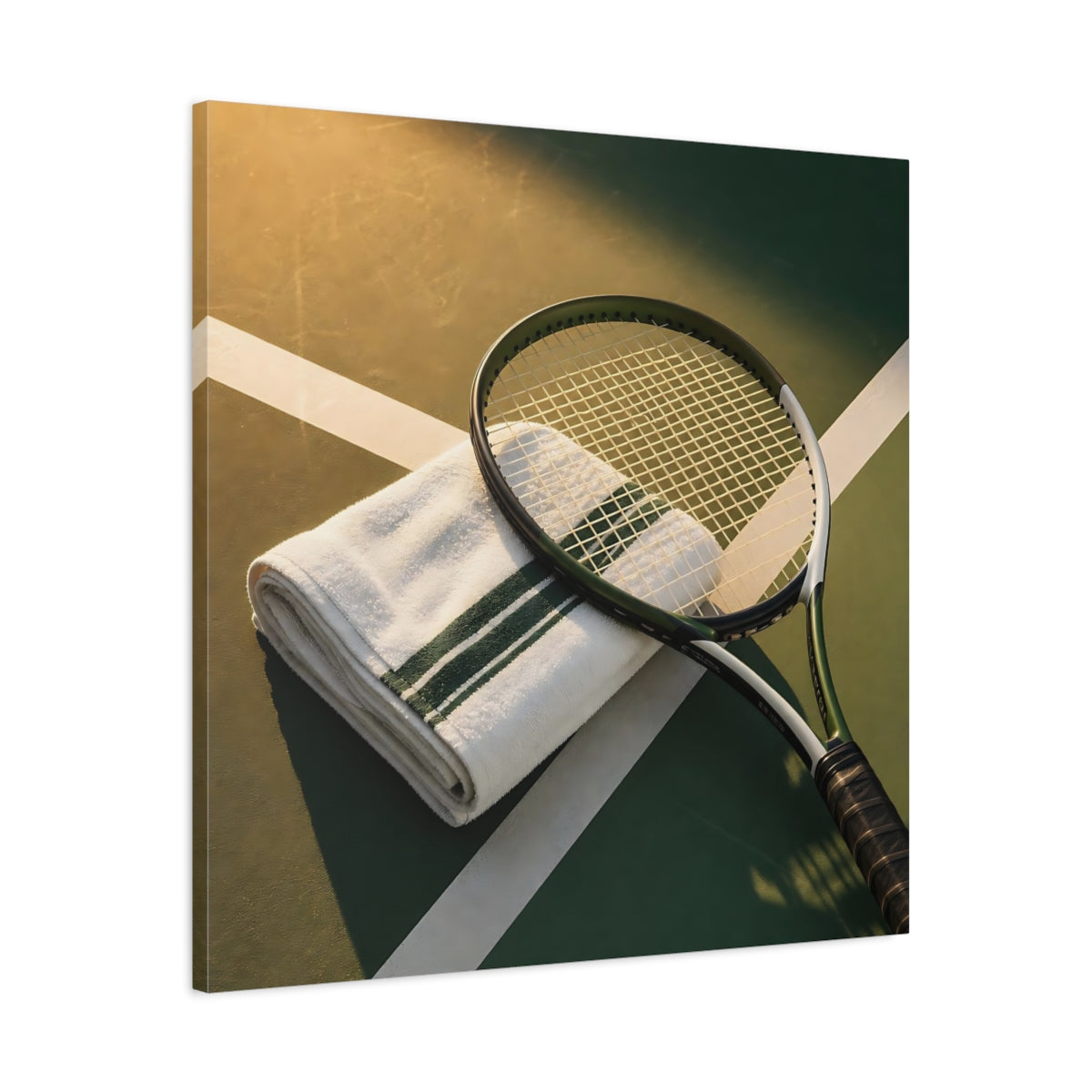 Side Mockup 3. Sunlit Tennis Racket shown as canvas print