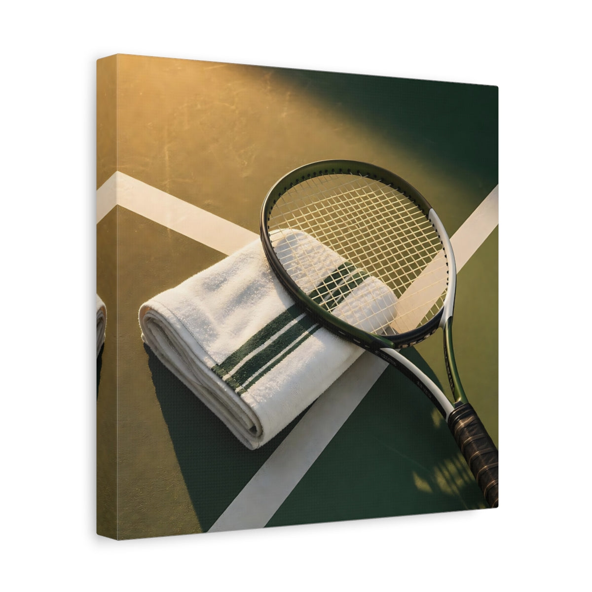 Side Mockup 8. Sunlit Tennis Racket shown as canvas print