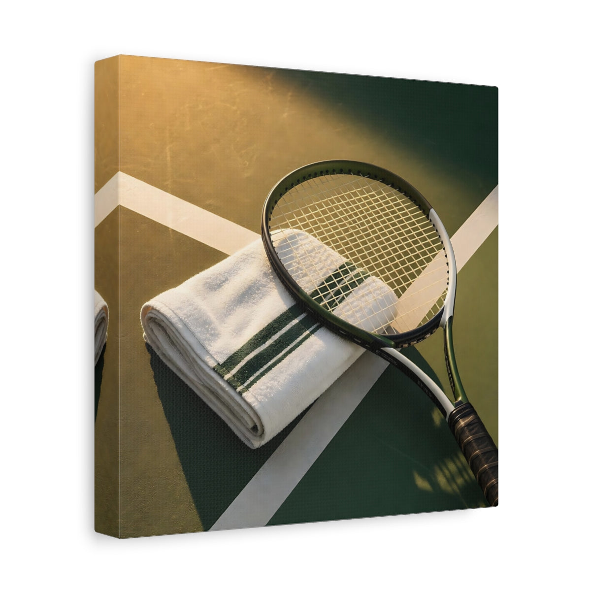 Side Mockup 9. Sunlit Tennis Racket shown as canvas print