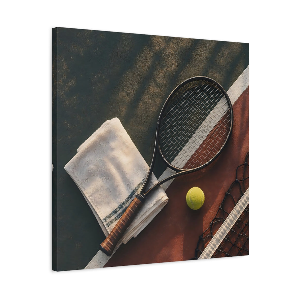Side Mockup 4. Sunlit Tennis Racket shown as canvas print
