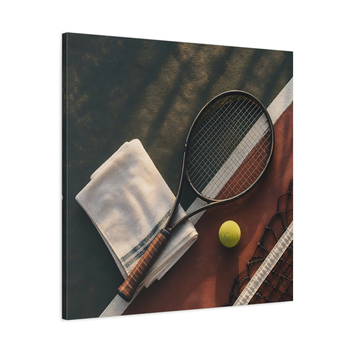 Side Mockup 3. Sunlit Tennis Racket shown as canvas print