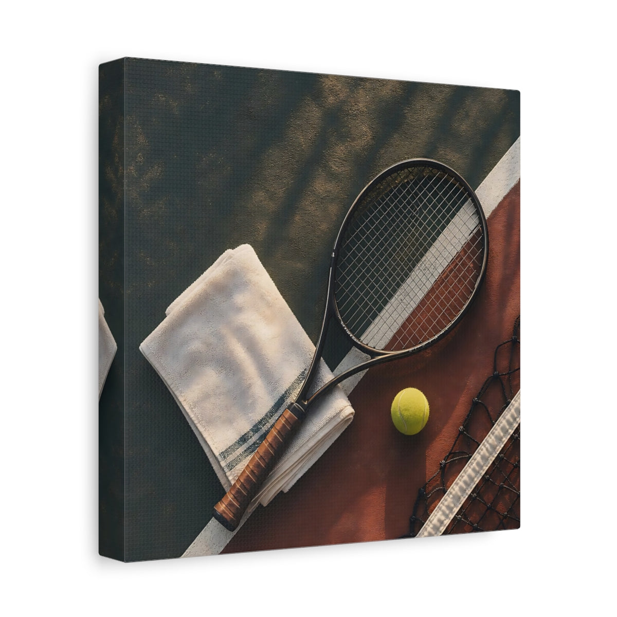 Side Mockup 9. Sunlit Tennis Racket shown as canvas print