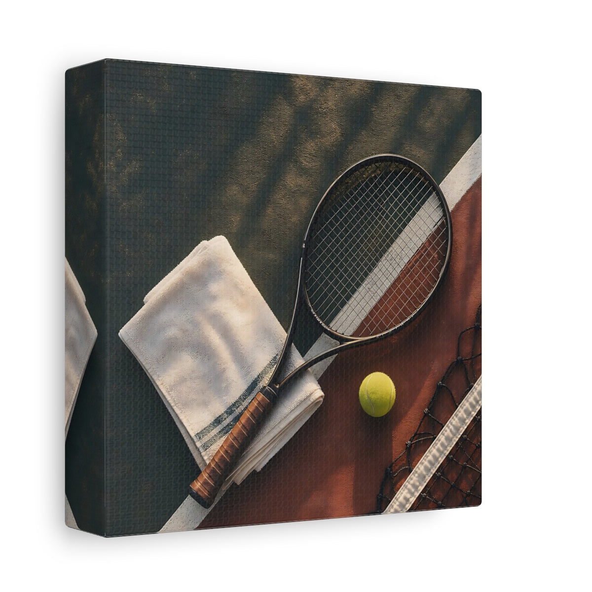 Side Mockup 2. Sunlit Tennis Racket shown as canvas print