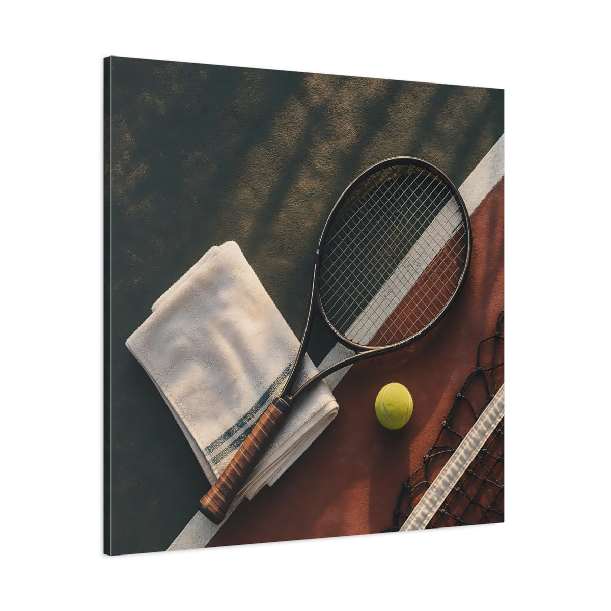 Side Mockup 1. Sunlit Tennis Racket shown as canvas print