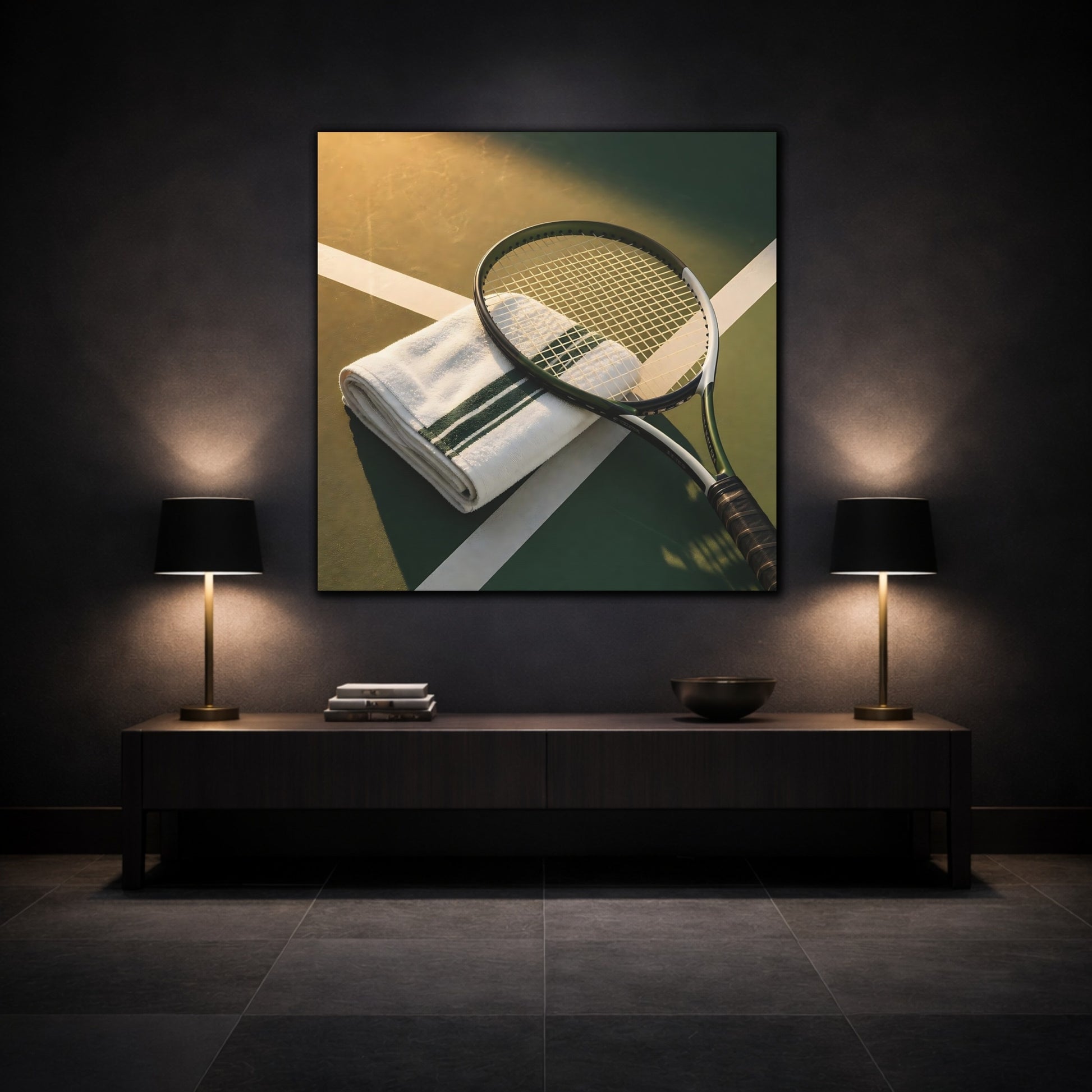 Mockup 3. Sunlit Tennis Racket shown as canvas print