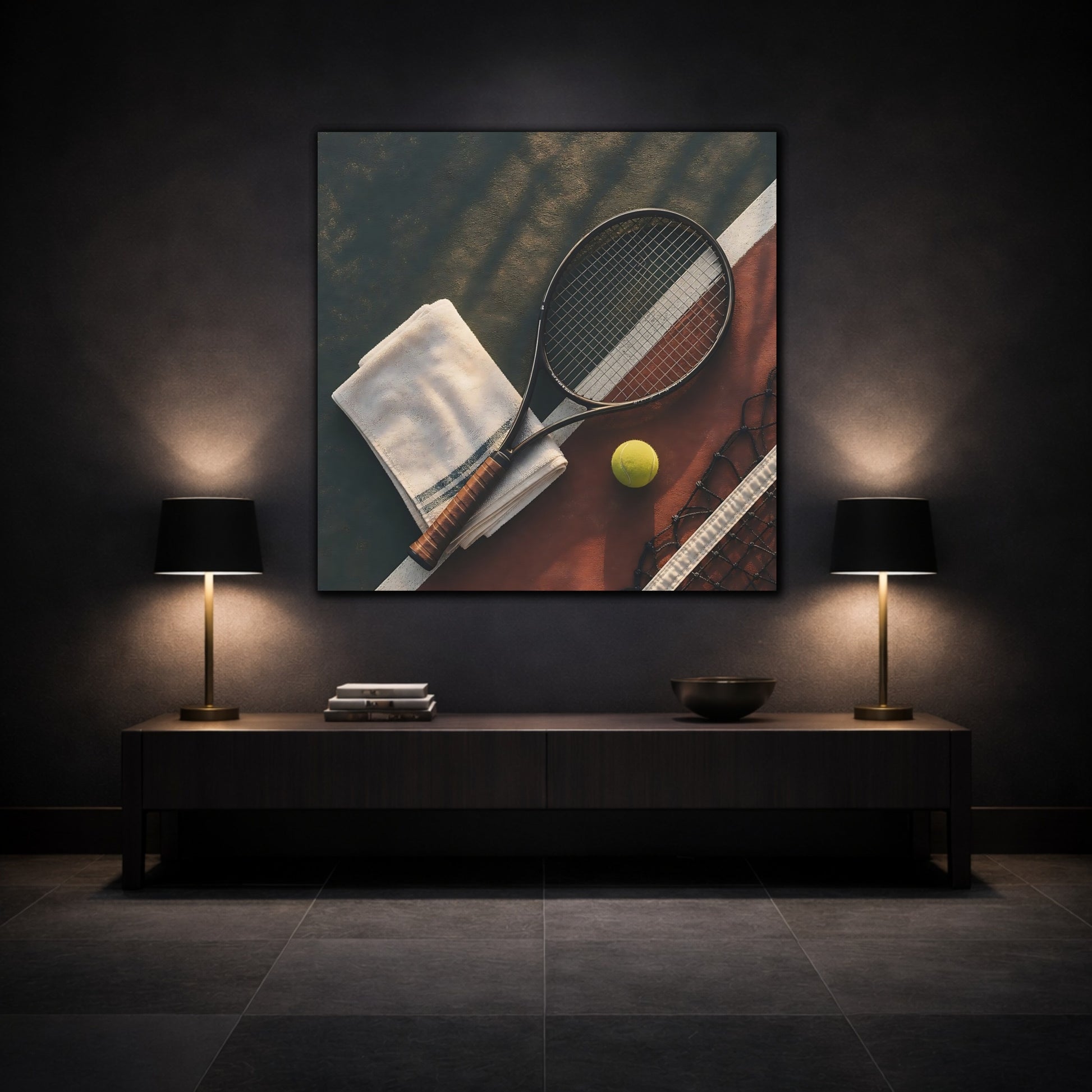 Mockup 3. Sunlit Tennis Racket shown as canvas print
