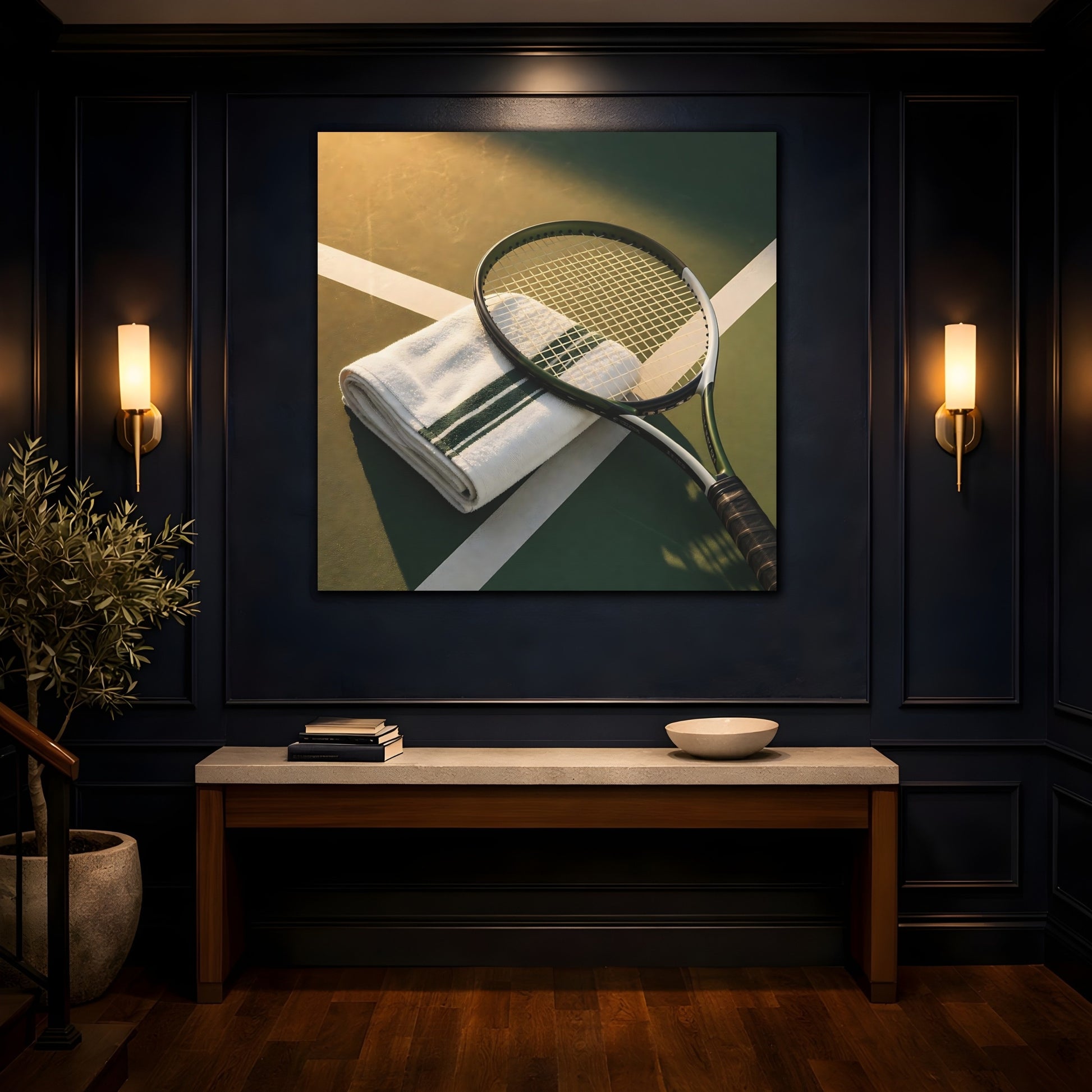 Mockup 4. Sunlit Tennis Racket shown as canvas print