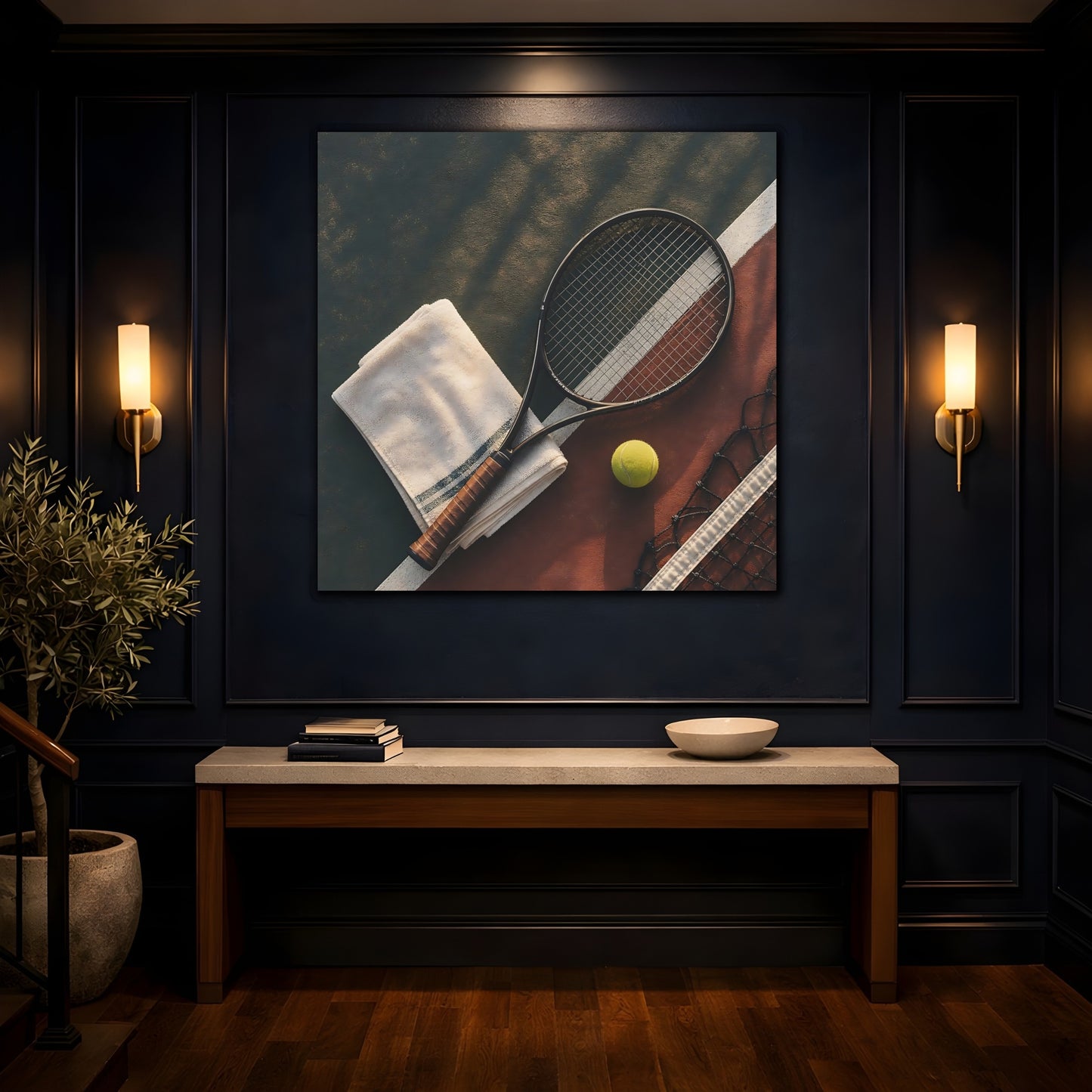 Mockup 4. Sunlit Tennis Racket shown as canvas print