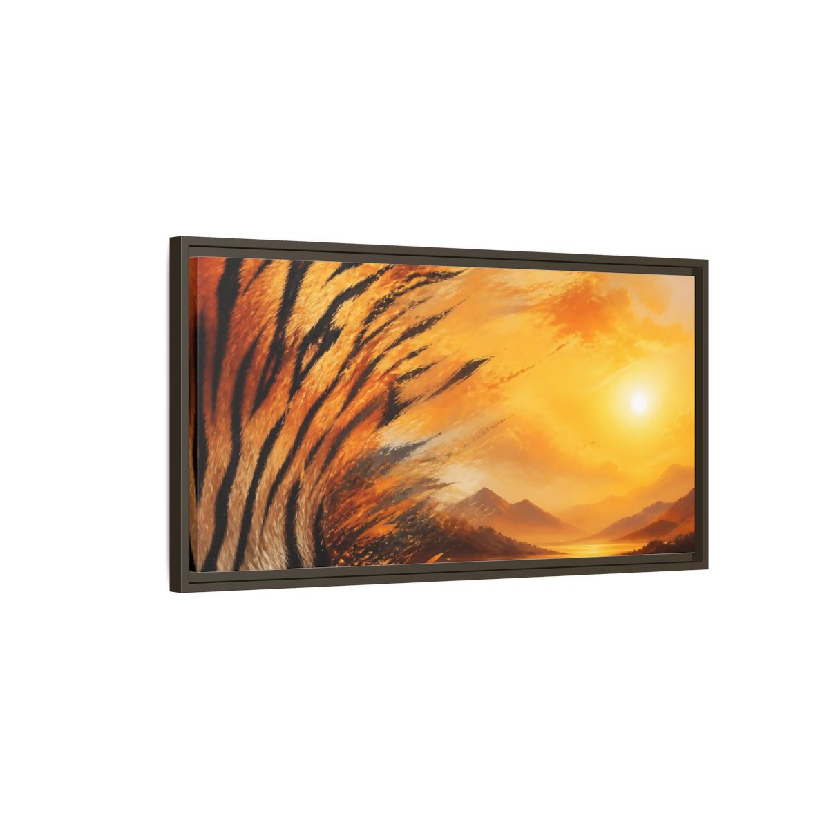 Main Mockup. Sunlit Tiger Stripes shown as framed canvas print