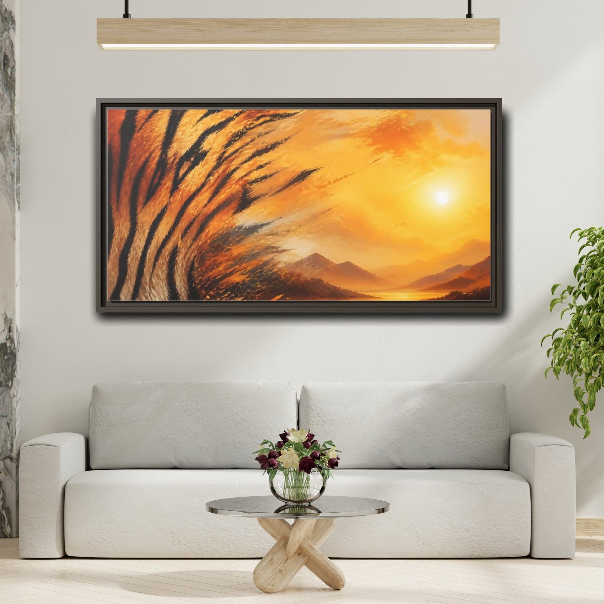 Mockup 2. Sunlit Tiger Stripes shown as framed canvas print