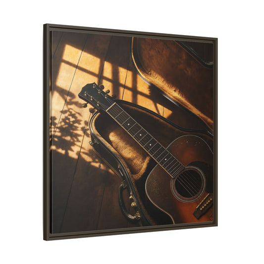 Main Mockup. Sunlit Vintage Guitar shown as framed canvas print
