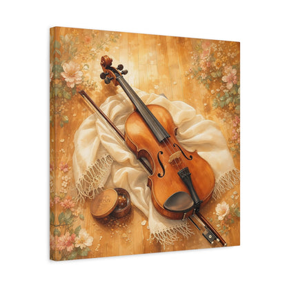 Side Mockup 5. Sunlit Violin With Flowers shown as canvas print