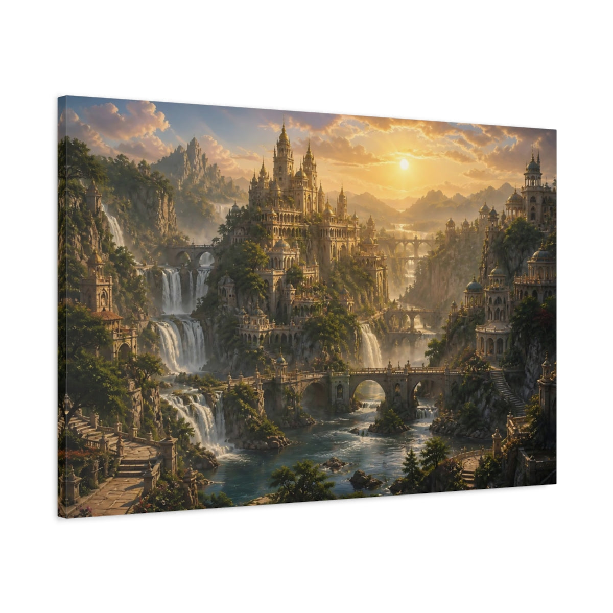 Main Mockup. Sunlit Waterfall Kingdom shown as canvas print
