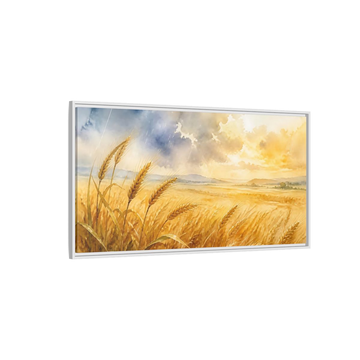 Side Mockup 3. Sunlit Wheat Field shown as framed canvas print