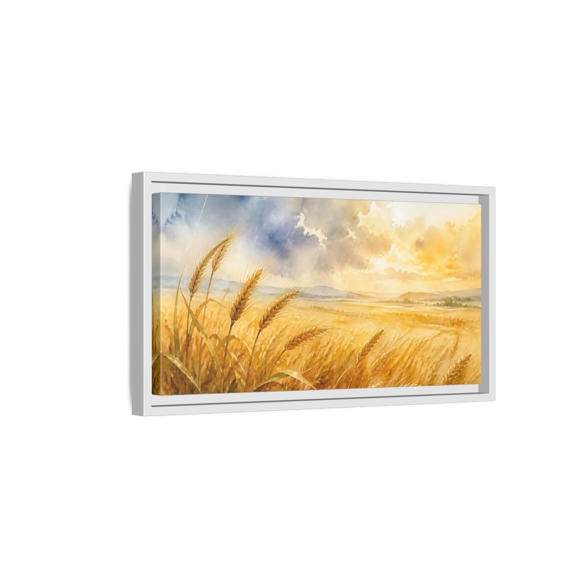 Side Mockup 6. Sunlit Wheat Field shown as framed canvas print