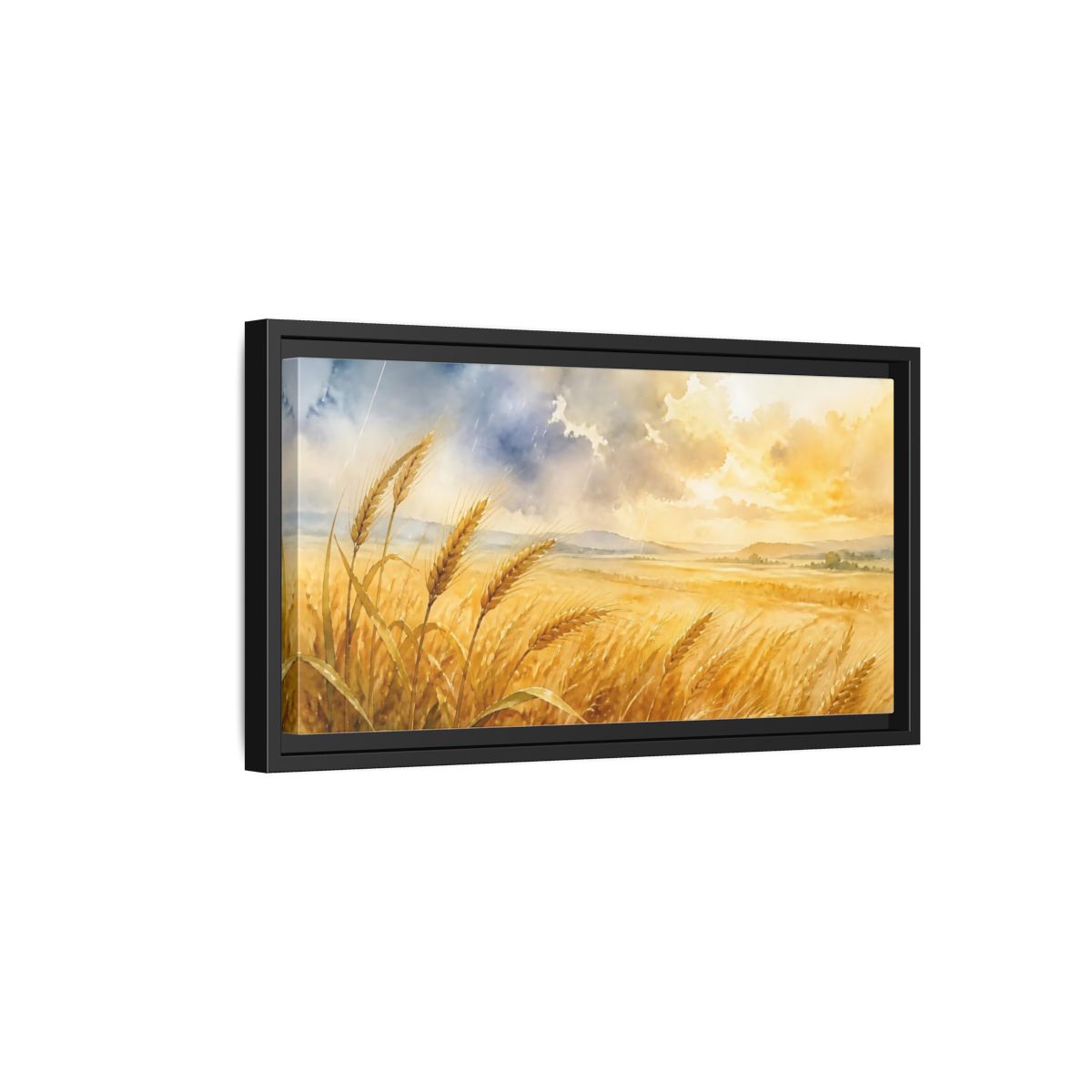 Side Mockup 8. Sunlit Wheat Field shown as framed canvas print