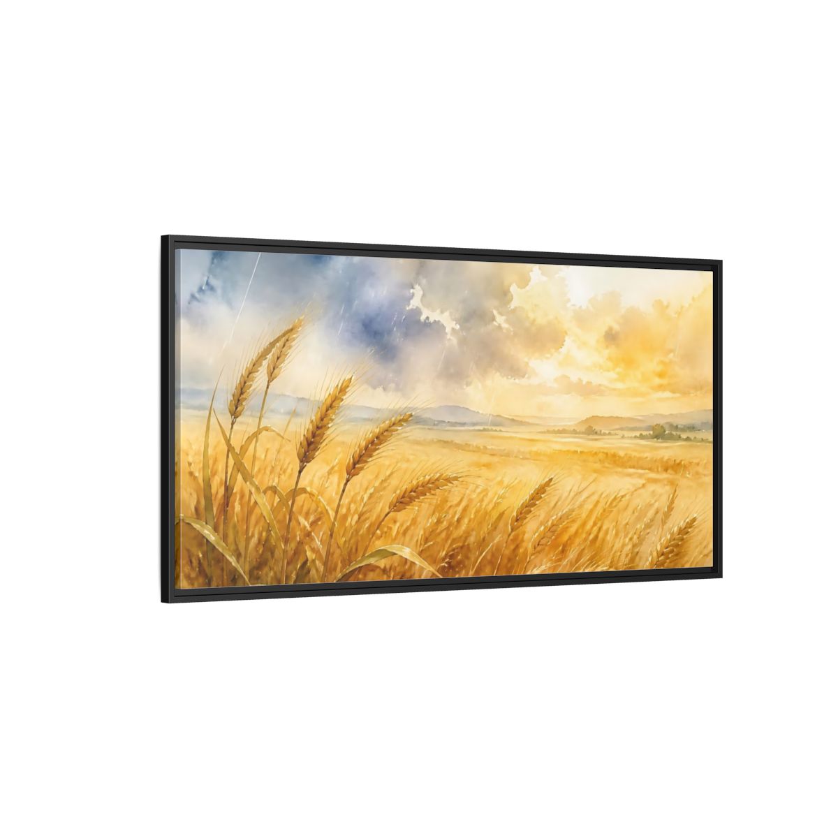 Side Mockup 5. Sunlit Wheat Field shown as framed canvas print