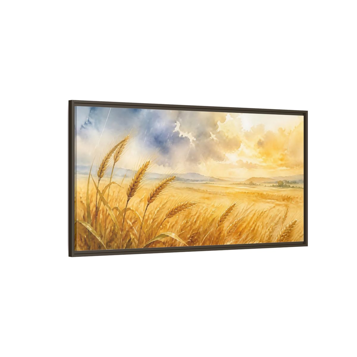 Side Mockup 4. Sunlit Wheat Field shown as framed canvas print