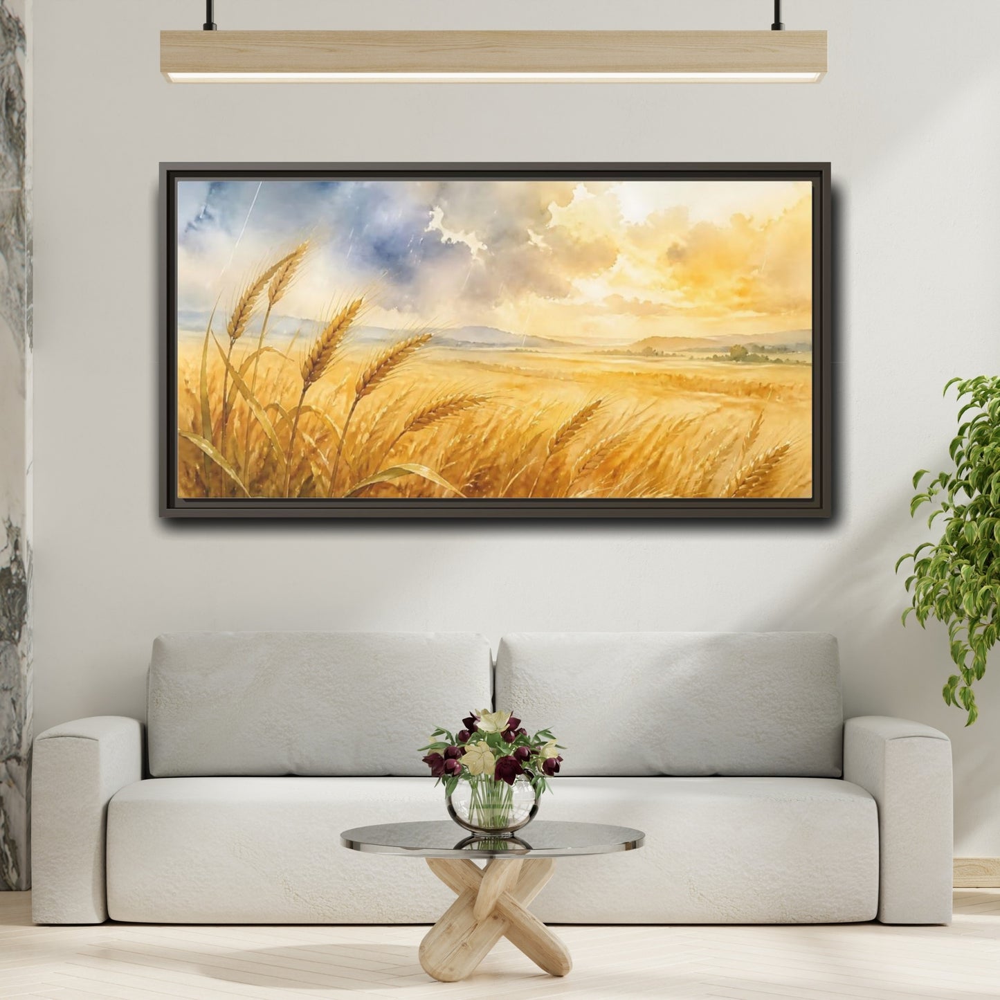 Mockup 2. Sunlit Wheat Field shown as framed canvas print