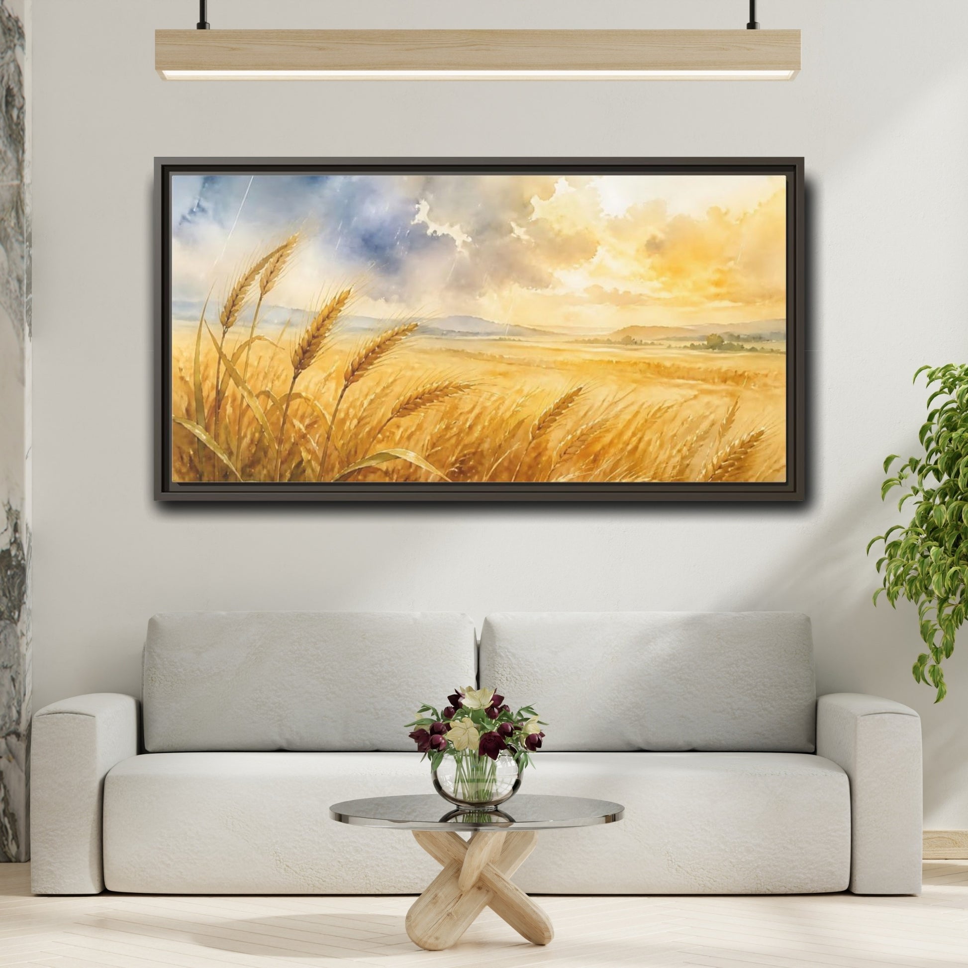 Mockup 2. Sunlit Wheat Field shown as framed canvas print