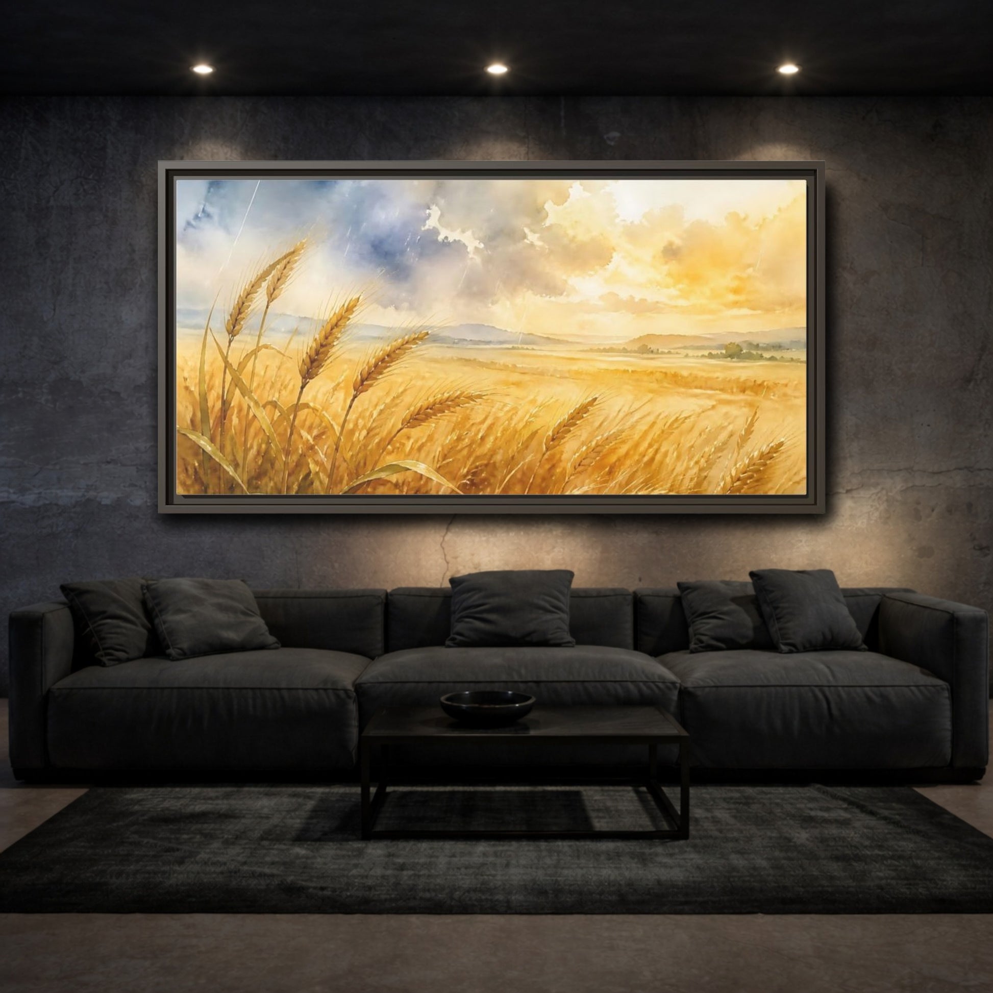 Mockup 3. Sunlit Wheat Field shown as framed canvas print