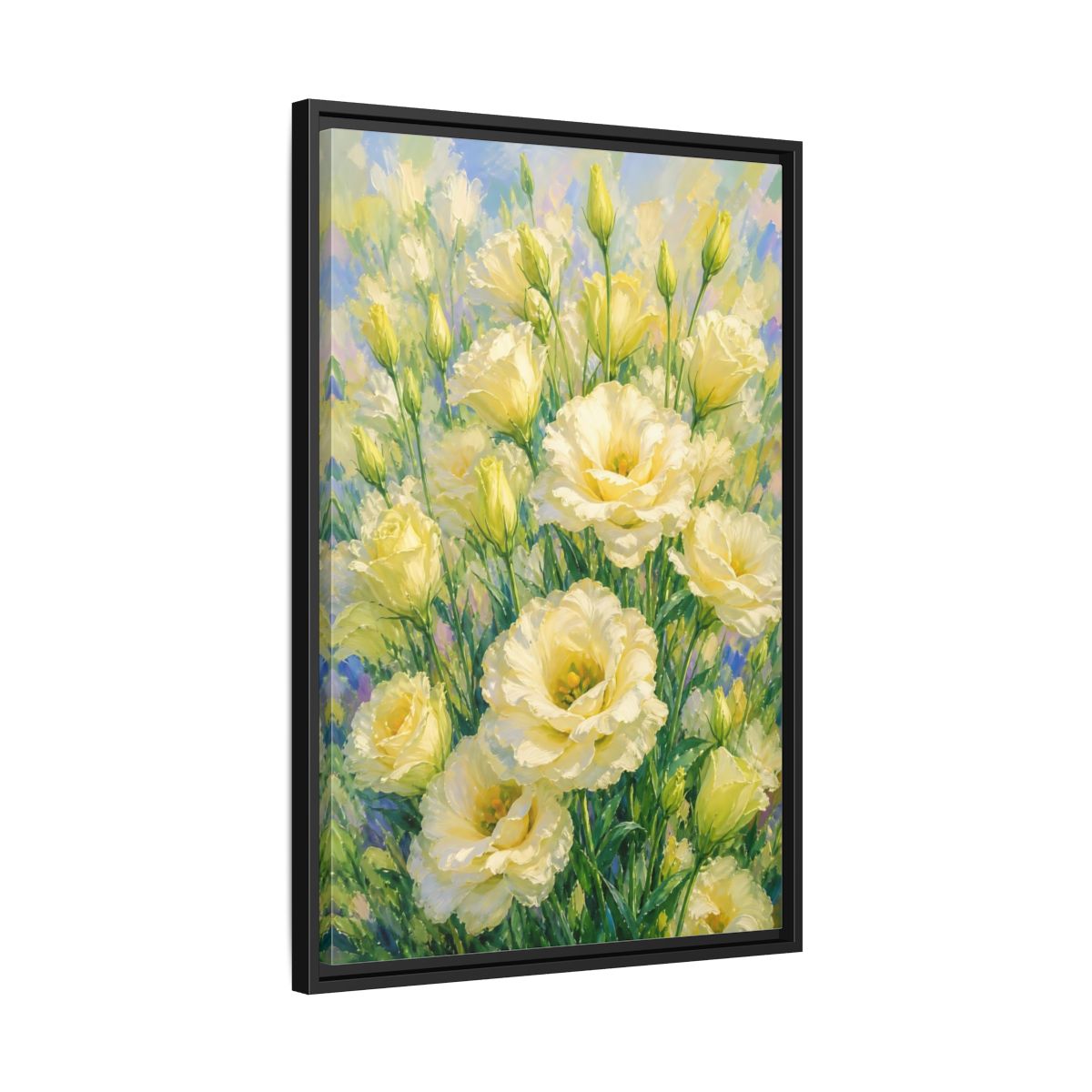 Side Mockup 14. Sunlit Yellow Blossoms shown as framed canvas print