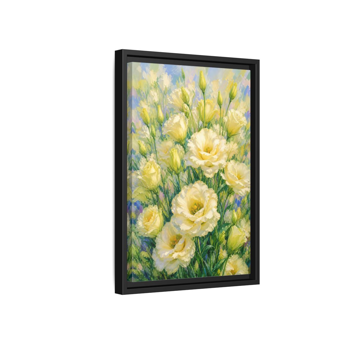 Side Mockup 6. Sunlit Yellow Blossoms shown as framed canvas print