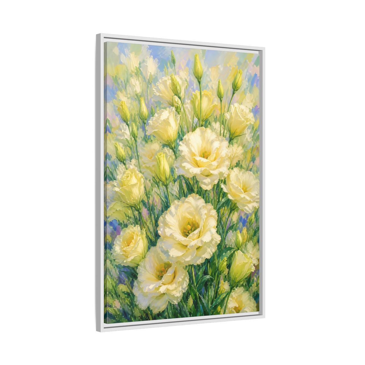 Side Mockup 9. Sunlit Yellow Blossoms shown as framed canvas print