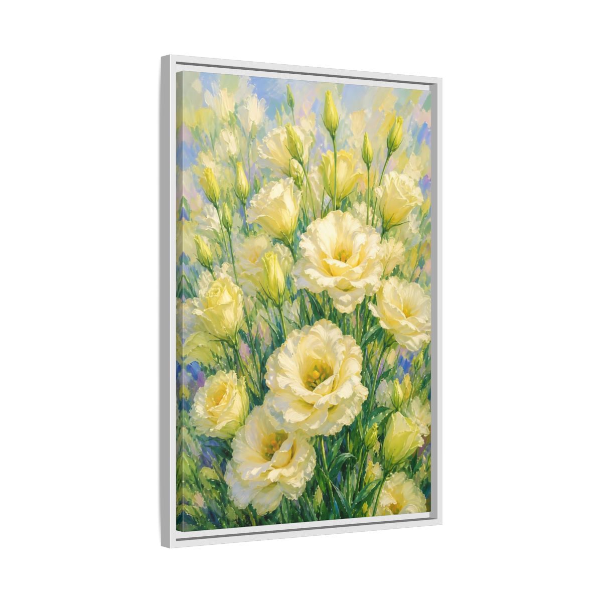 Side Mockup 10. Sunlit Yellow Blossoms shown as framed canvas print