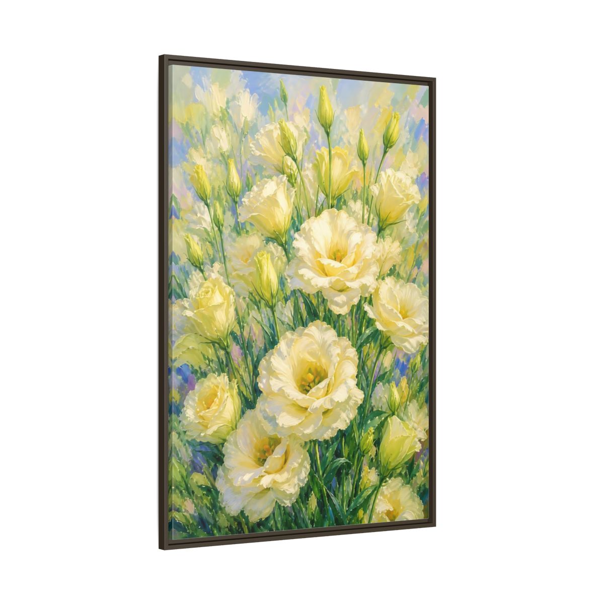 Side Mockup 8. Sunlit Yellow Blossoms shown as framed canvas print