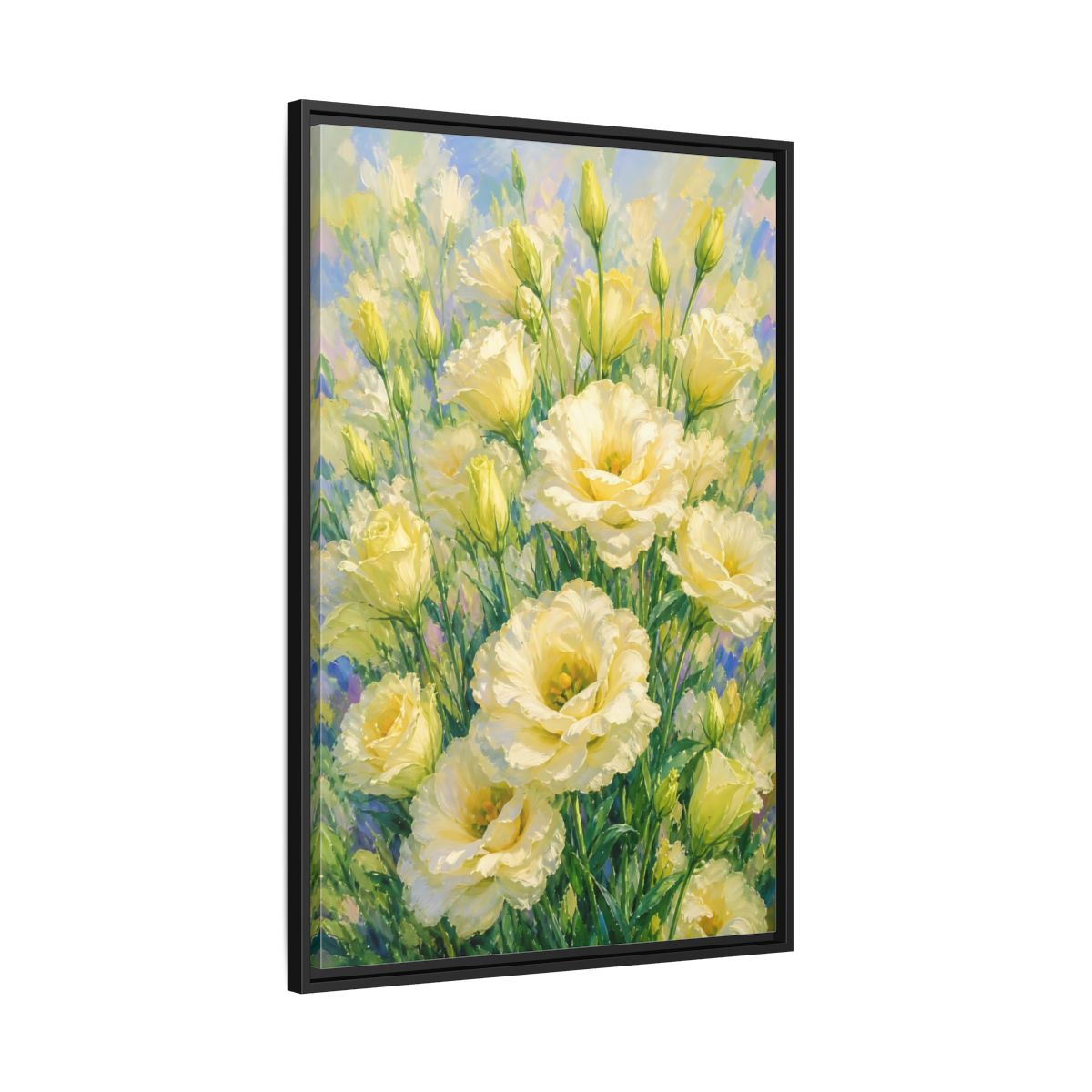 Side Mockup 13. Sunlit Yellow Blossoms shown as framed canvas print